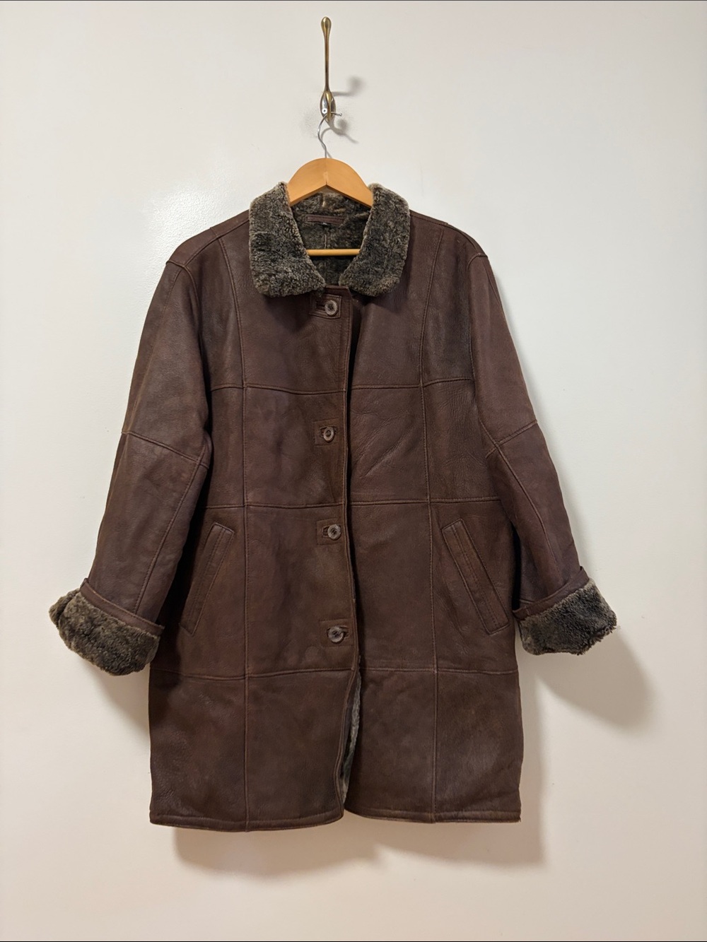 Shearling Coat Womens XL Brown Sheepskin Leather Jacket Retro Made in Canada